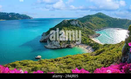 A view of Porto Timoni beach, Corfu, Greece. Stock Photo