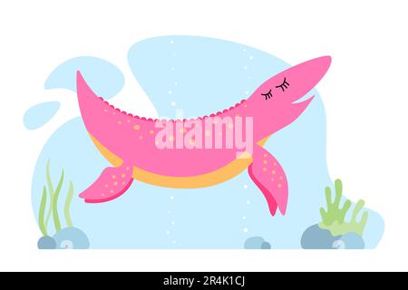 Kind cute pink dinosaur cartoon isolated object 7023619 Vector Art