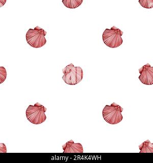 Watercolor seamless pattern with shells. Hand painting clipart underwater life objects on a white isolated background. For designers, decoration, post Stock Photo