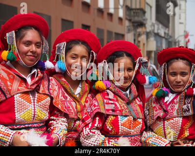 Lima, Peru. 28th May, 2023. Lima women in traditional costumes dancing ...