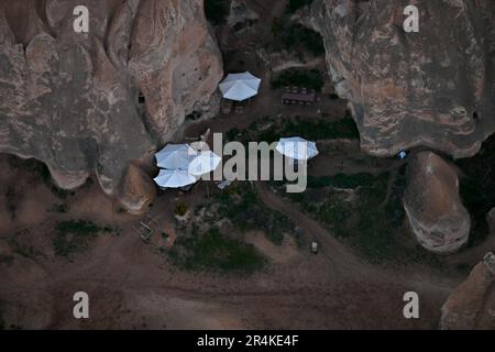 Remains of ancient cave dwellings near Goreme, Capadoccia, Turkey Stock Photo