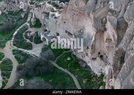 Aerial view of the Zelve Valley Open Air Museum, Capadoccia, Turkey Stock Photo