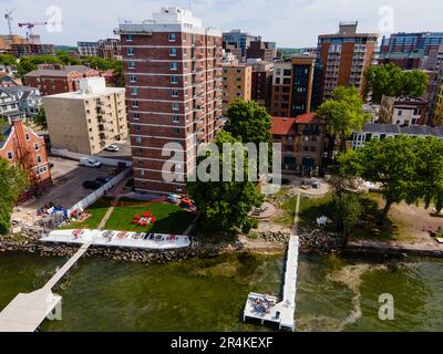View of student housing at the University of Wisconsin-Madison, Madison, Wisconsin, USA, on a beautiful summer day. Stock Photo