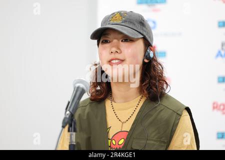 Tokyo, Japan. 27th May, 2023. Hina Maeda (JPN) Skateboarding : 2023 UPRISING TOKYO Press Conference at Ariake Arena in Tokyo, Japan . Credit: Naoki Morita/AFLO SPORT/Alamy Live News Stock Photo