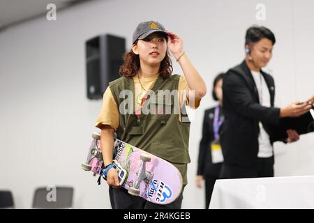 Tokyo, Japan. 27th May, 2023. Hina Maeda (JPN) Skateboarding : 2023 UPRISING TOKYO Press Conference at Ariake Arena in Tokyo, Japan . Credit: Naoki Morita/AFLO SPORT/Alamy Live News Stock Photo