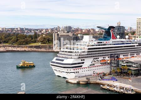 Sydney overseas passenger terminal carnival splendor cruise ship moored as Sydney ferry leaves Circular Quay,Sydney,Australia Stock Photo