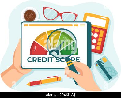 Credit Score Vector Illustration with Loan Arrow Gauge Speedometer Indicator from Poor to Good Rate in Flat Cartoon Hand Drawn Templates Stock Vector