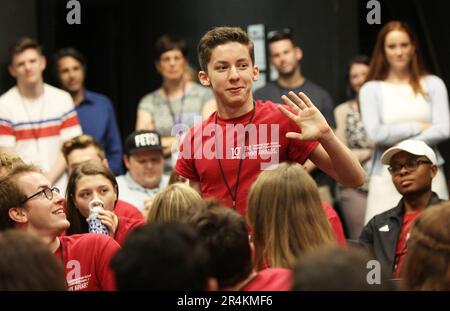 Andrew Barth Feldman at Opening Remarks & Greetings in Burrows Theater at NYU Tisch School of The Arts during the 2018 National High School Musical Theatre Awards, aka the JIMMY AWARDS in New York City on June 18, 2018.  Photo Credit: Henry McGee/MediaPunch Stock Photo