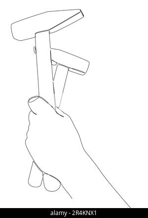 One continuous line of Hammers. Thin Line Illustration vector Work Tool ...