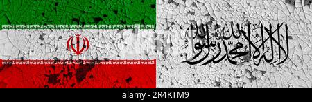 Taliban vs Iran flags   Iran and Taliban conflict. Afghanistan and Iran conflict, war crisis, relationship, economy, trade concept Stock Photo