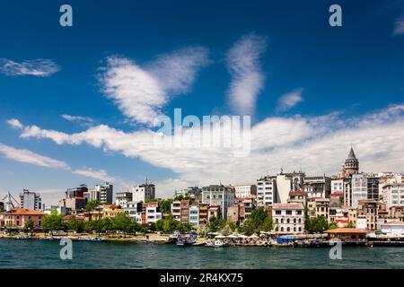 Golden Horn. distant view of Galata tower(kulesi), european side, Istanbul, Turkey Stock Photo