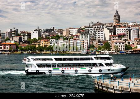 Golden Horn. distant view of Galata tower(kulesi), european side, Istanbul, Turkey Stock Photo