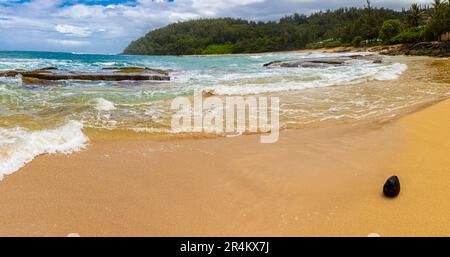 Waves Washing on Moloa'a Beach From Moloa'a Bay Kauai, Hawaii, USA Stock Photo