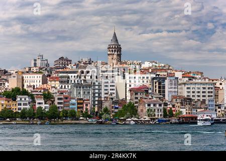 Golden Horn. distant view of Galata tower(kulesi), european side, Istanbul, Turkey Stock Photo