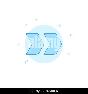 Fast forward double right arrow, speed, detour vector icon. Flat illustration. Filled line style. Blue monochrome design. Editable stroke. Adjust line Stock Vector