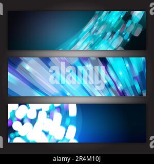 A set of three abstract multicolored backdrops of abstract bright energetic modern digital textures of the future magical fashion blue lines of beauti Stock Vector