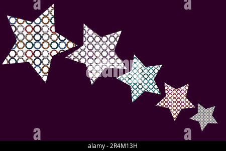 Five stars with a pattern of multi-colored circles, diaphragms inside. Vector illustration. Stock Vector