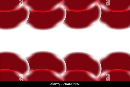 Red abstract shiny beautiful and convex smooth three-dimensional simple balls, bubbles, circles with glare of light located on top and bottom on a whi Stock Vector