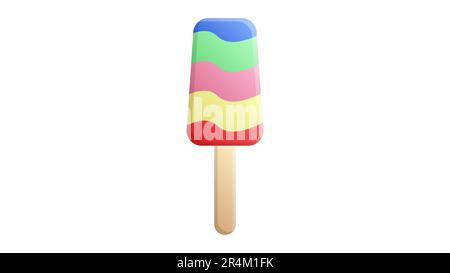 popsicle ice cream on a stick on a white background, vector illustration. appetizing bright dessert with sugar topping. ice cream in several layers. d Stock Vector