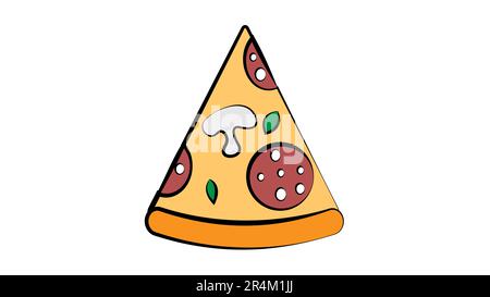 slice of pizza on a white background, vector illustration. pizza stuffed with sausage, mushrooms, cheese. delicious fast food, fast and high-calorie f Stock Vector