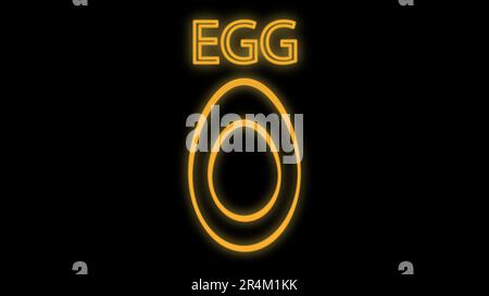 boiled egg on a black background, vector illustration, neon. egg with yolk and white. neon yellow color with the inscription egg. bright neon sign. il Stock Vector