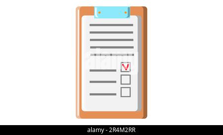 Paper document application form contract with seal and abstract text on wooden brown cardboard tablet for papers icon on white background. Vector illu Stock Vector
