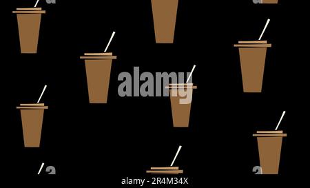 Cappuccino cup with a straw. Coffee theme concept. Minimalistic Icons. Colored Vector Illustration. Cartoon style, simple flat design. Seamless patter Stock Vector