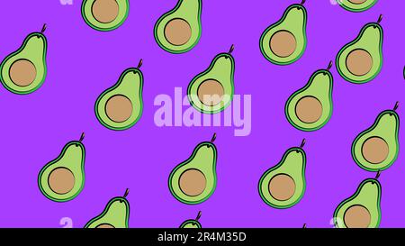vector illustration. pattern with avocado. illustration for cafes and restaurants. cute wallpapers. avocado with a bone inside on a purple background. Stock Vector
