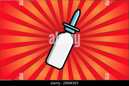 Medical pharmacological white healing drops for the nose, spray, a cold medicine for the care of health on a background of abstract red rays. Vector i Stock Vector
