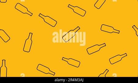 Texture seamless pattern from a set of raivy good tasty refreshing alcoholic drinks of hops light and dark malt foam beer in bottles on a yellow orang Stock Vector