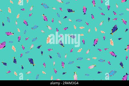 Bright motley pattern seamless from a variety of different colorful purple sea fish in the water of a waterfowl in a sea aquarium with fins. Vector il Stock Vector