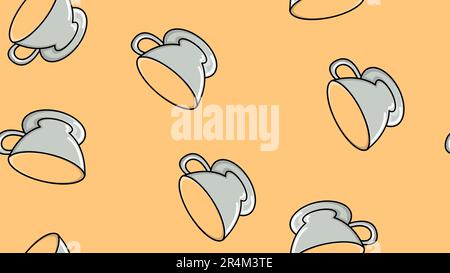 A seamless pattern of repeating glasses and ceramic cups with a quick hot invigorating coffee American espresso Arabica robusta on a brown background. Stock Vector