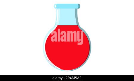 Beautiful medical red round glass chemical flask test tube with liquid for research studies conducting experiments and making medicines on a white bac Stock Vector