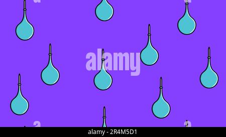 Seamless pattern texture of endless repeating medical rubber blue enema pears for cleaning the intestines on a purple background. Vector illustration. Stock Vector