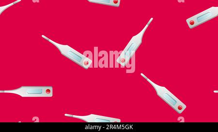 Endless seamless pattern of medical scientific medical objects of modern digital thermometers for measuring temperature on a red background. Vector il Stock Vector