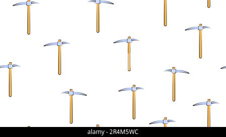 Texture, seamless abstract pattern of construction miner pickaxe with a wooden handle for repair, mining, excavation on a white background. Vector ill Stock Vector