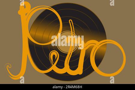 Golden iridescent vinyl musical analogue retro old antique antique hipster vintage gramophone record for vinyl gramophone and retro inscription on a y Stock Vector