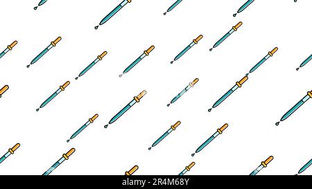 Seamless pattern texture of endless repeating scientific medicine droppers pipettes for titration, instillation of medication with drops on a white ba Stock Vector