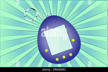 Retro old antique hipster electronic portable toy from the 70s, 80s, 90s, 2000s against a background of abstract blue rays. Vector illustration. Stock Vector
