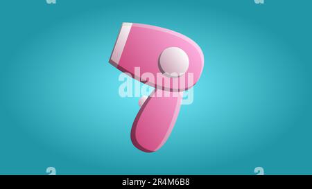 Fashionable beautiful beauty glamorous trendy electric pink hair dryer for styling and drying hair on a blue background. Vector illustration. Stock Vector