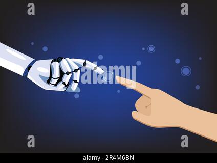 Hands of Robot and Human Touching. Symbol of connection and interaction. Artificial Intelligence. Vector illustration Stock Vector