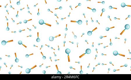 Endless seamless pattern of medical scientific medical items of glass magnifier with search pen on a white background. Vector illustration. Stock Vector