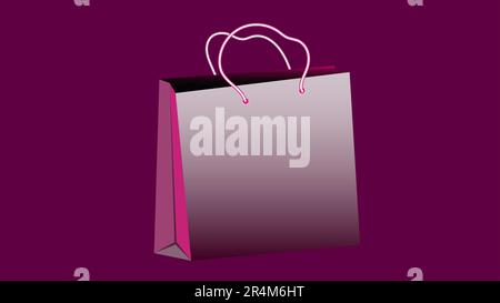 Purple realistic voluminous paper shopping bag for shopping with rope handles on a purple background and copy space. Vector illustration Stock Vector