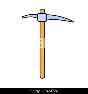 Construction, miner's blue icon of a metal pickaxe with a wooden handle for digging earth, ore, gold mining, and minerals for repair. Construction met Stock Vector