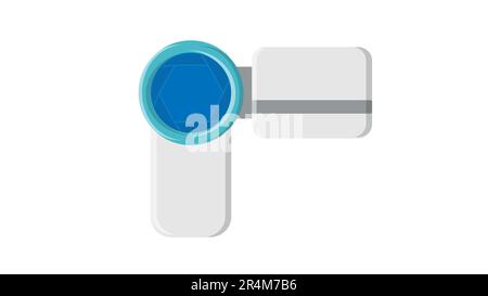 Vector illustration of a linear white flat icon digital video camera with a retractable screen for shooting video on a white background. Concept: comp Stock Vector