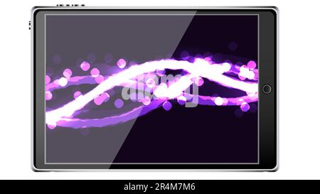 Black smart tablet smartphone with touchscreen, modern realistic mobile device with abstract magic energy splash, wallpaper isolated on white backgrou Stock Vector