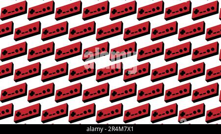 Pattern of red and black old retro vintage hipster joysticks, manipulators, consoles from the 80's, 90's for a game console for video games on a white Stock Vector