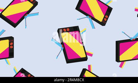 Texture seamless pattern from old vintage retro hipstersih stylish isometric television sets of kinescope with antenna from the 70's, 80's, 90's. The Stock Vector