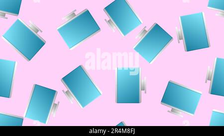 Endless seamless pattern of beautiful digital virtual virtual modern new flat IT LCD monitors on a pink background. Vector illustration. Stock Vector