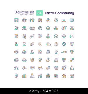 Micro community RGB color icons set Stock Vector